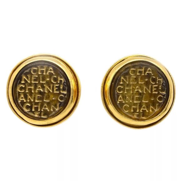 Chanel Button Earrings Clip-On Gold 99A 144163 - Picture 1 of 4